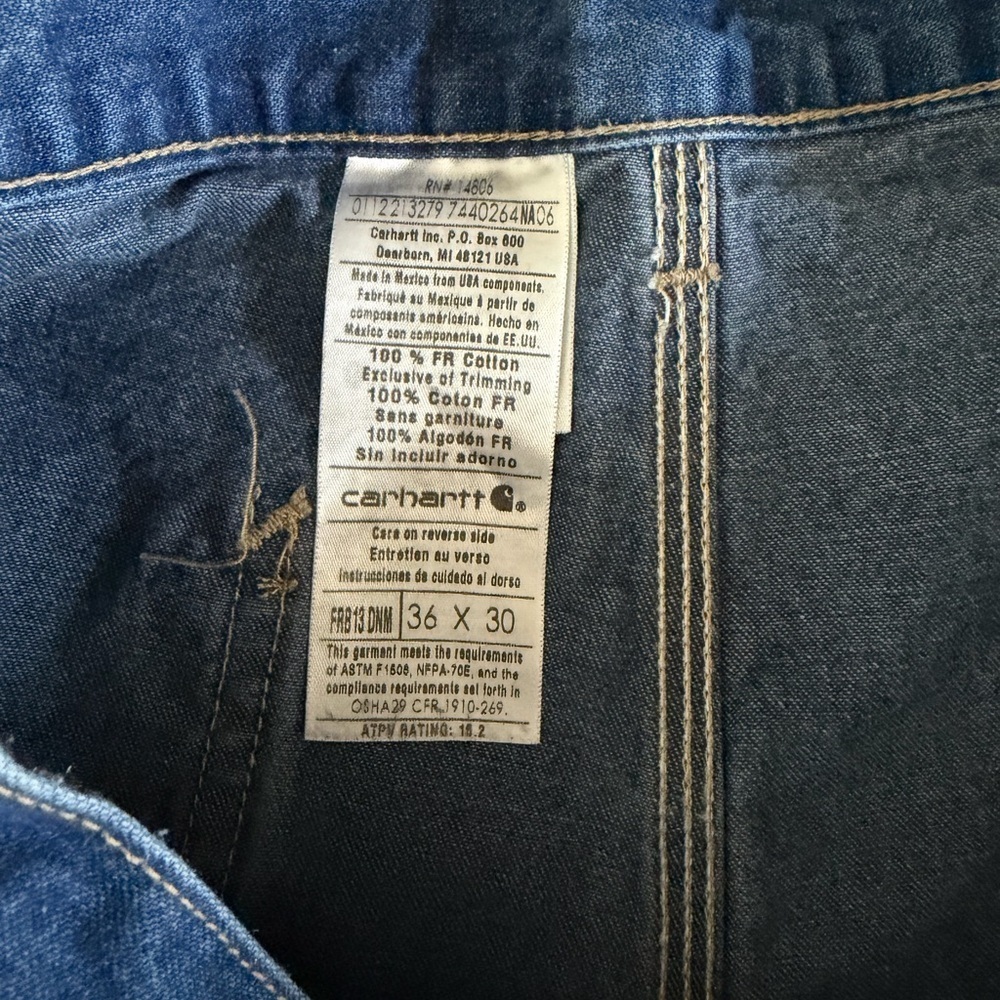 Men's Carhartt Flame-Resistant Signature Denim Dungaree Jeans - Picture 6 of 12